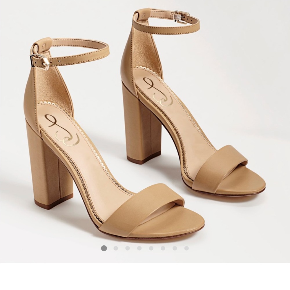 Sam Edelman Yaro black heel sandal in soft beige leather, size 7.